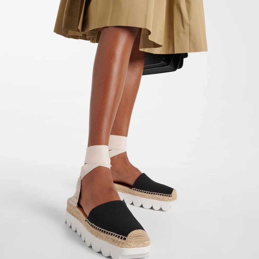 NWT MARNI Stylish Black and Tan Espadrille Tie Wedges